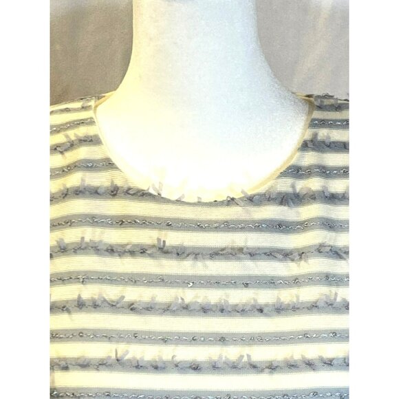 Talbots Womens Large Petite Shirt Thin Knit Sequins Sparkle Striped White Gray - Picture 2 of 7